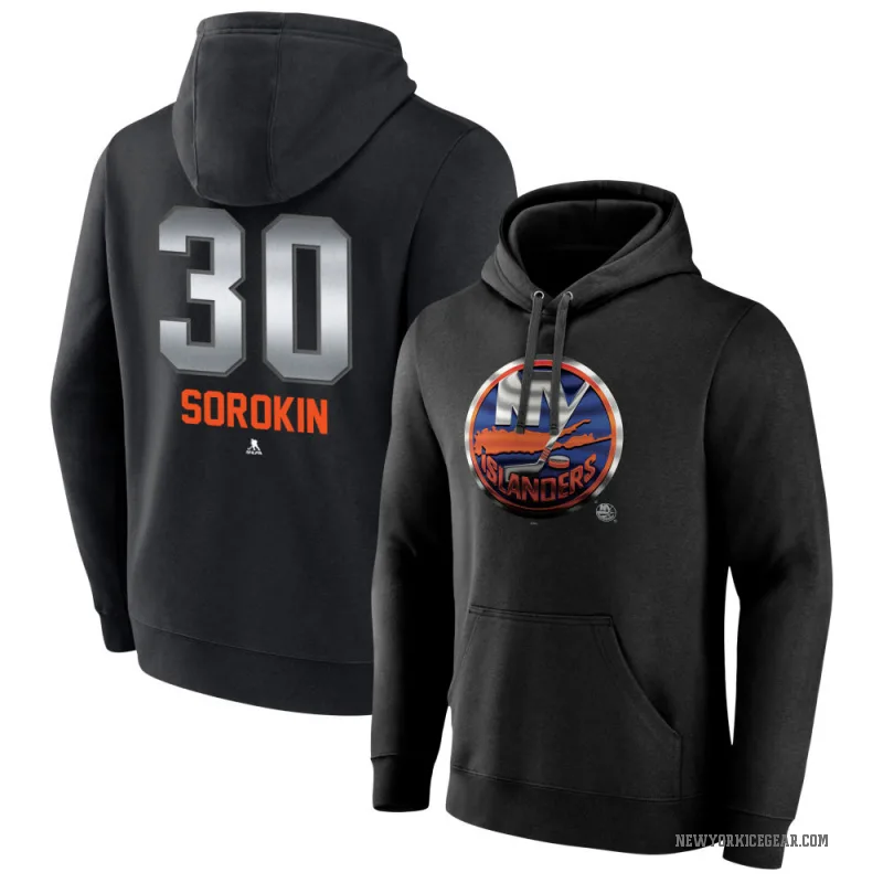 Ilya Sorokin Men's Black New York Islanders Branded Midnight Mascot Logo Pullover Hoodie