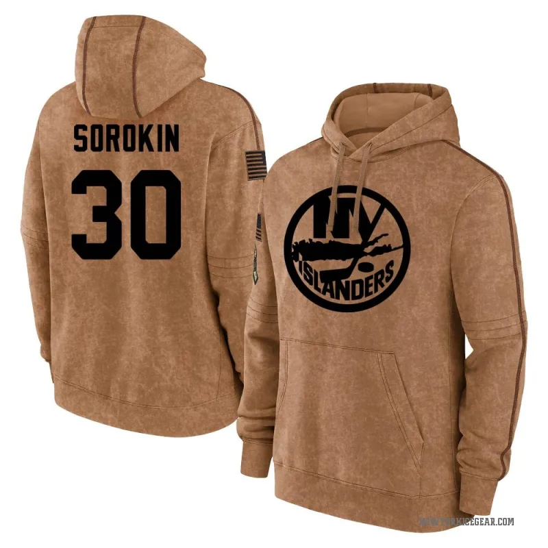 Ilya Sorokin Youth Brown New York Islanders 2023 Salute to Service Club Pullover Hoodie