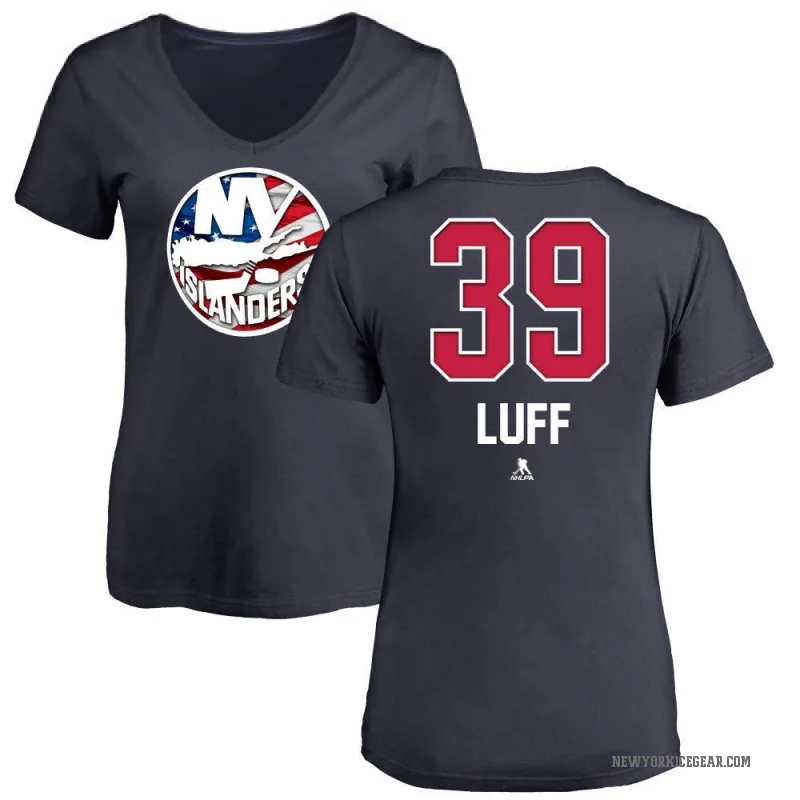 Matt Luff Women's Navy New York Islanders Name and Number Banner Wave V-Neck T-Shirt -